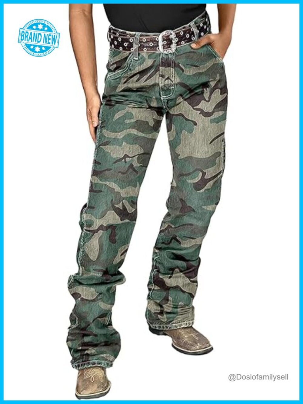 Mid Rise Camo Cargo Pants Bootcut Trousers Without Belt